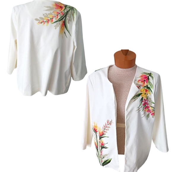 Vtge Size L Draper's & Damon's Floral Embroidered Womens Jacket White - Picture 1 of 7